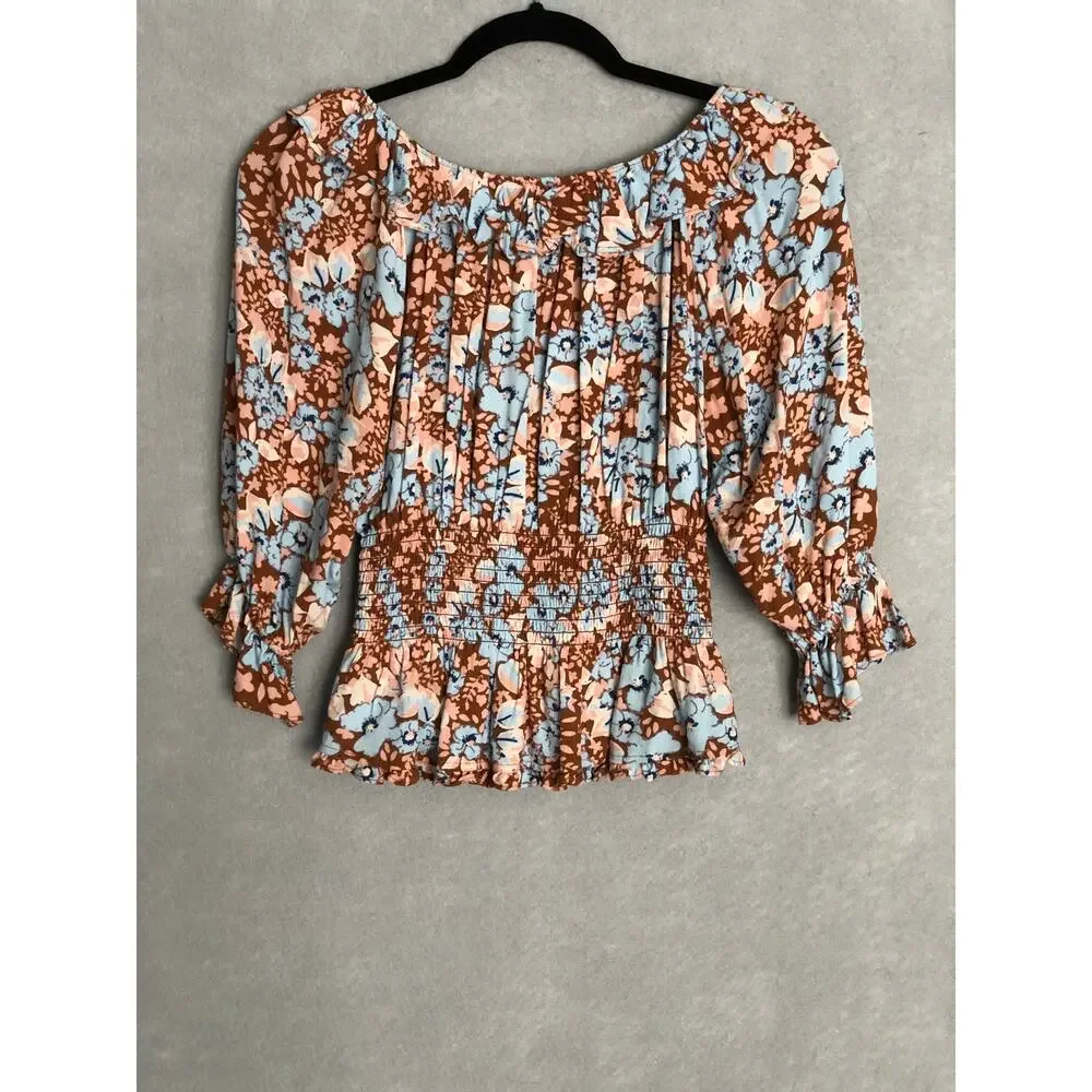 Free People Peplum Top Puff Sleeve Floral Women's XS